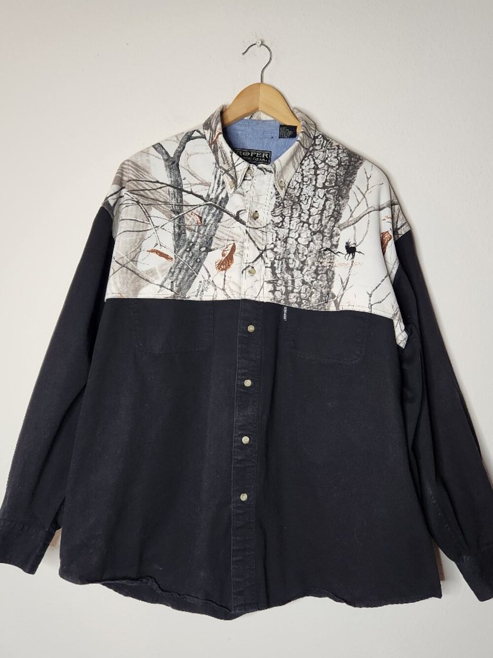 Roper Mens XL Black Button Camo Shirt Western Range Hunting Shirt